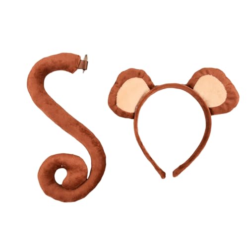 DABAIXIONG Monkey Ears Stirnband Und Tail Animal Monkey Cosplay Kostüm Für Kinder Erwachsene Halloween Geburtstagsfeier Auftritte von DABAIXIONG