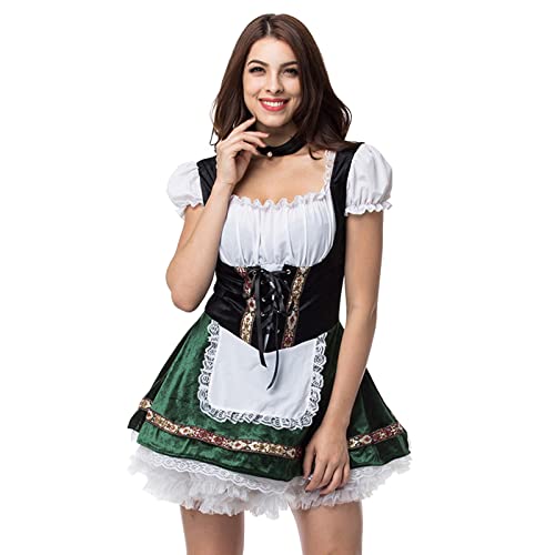 DACONGMING Halloween-Party-Bodysuit für Damen, schulterfrei, Oktoberfest-Biermädchen-Kostüm Glitzerkleid Damen (Green, XXXXL) von DACONGMING