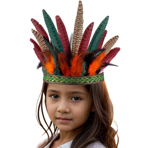 DACONGMING Karneval Indianer Kostüm Damen Accessoires Damen Kopfschmuck 20er Jahre Damen Feder Haarreif mit Künstlichen Blumen für Cocktail Hochzeit Feder KopfschmuckTee-Party Accessoires von DACONGMING