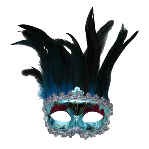 DACONGMING Maskenball Venezianische Maske Damen Herren für Karneval Fasching Halloween Cosplay Kostüm Zubehör Maskenball Masquerade Mask Schwarze Federmaske Rabenmaske Venezianische Maske von DACONGMING