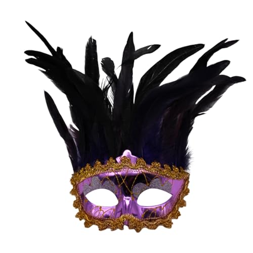 DACONGMING Maskenball Venezianische Maske Damen Herren für Karneval Fasching Halloween Cosplay Kostüm Zubehör Maskenball Masquerade Mask Schwarze Federmaske Rabenmaske Venezianische Maske von DACONGMING