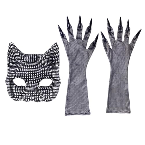 DAGESVGI Kostüm für Damen, Handschuhe, Strass-Maske, Halloween-Maske, Halloween-Kostüm, Party, Cosplay, Requisiten von DAGESVGI