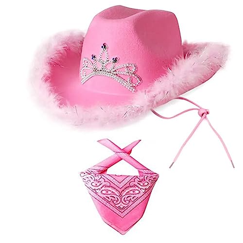 DAGESVGI Pailletten-Feder, Cowgirl-Hut mit Schal, Damen, Party, Cowboyhut, Party-Requisiten, Cowgirl-Hut, Cosplay, für Frauen, Geburtstagsparty von DAGESVGI