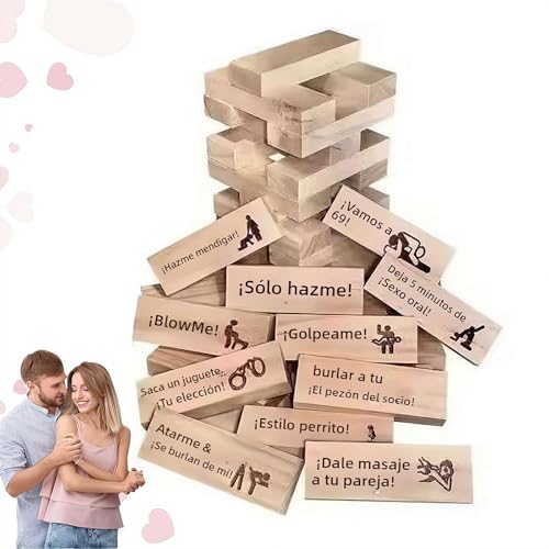 DAGESVGI Tower Stack Game Paare Spiele Geschenke, Super Naughty Block Tower Spiel Date Night Spiele Holz Stapelblöcke für Erwachsene Liebhaber, 48 Stück von DAGESVGI