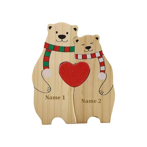 Personalisiertes Bärenfamilie Holzkunstpuzzle mit 2-6 Namen, benutzerdefinierte Holzbären Familienpuzzle Geschenke mit Namen für Familie, Desktop-Ornament-Dekoration, Weihnachts-Andenken-Geschenke von DAGESVGI