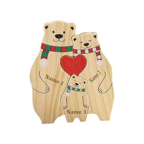 Personalisiertes Bärenfamilie Holzkunstpuzzle mit 2-6 Namen, benutzerdefinierte Holzbären Familienpuzzle Geschenke mit Namen für Familie, Desktop-Ornament-Dekoration, Weihnachts-Andenken-Geschenke von DAGESVGI