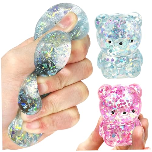 2pcs Squeeze Ball Niedlich Bär Weiche Squeeze Spielzeug kleine belastbare Stressspielzeug mit glitzernden Pailletten langsam ansteigender Stressbekämpfung Spielzeug für Kinder Erwachsene Geschenk von DAGLLGEW