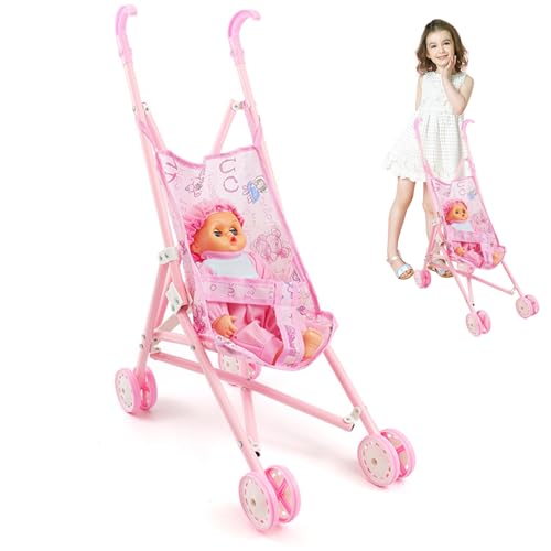 Babypuppe Kinderwagen Spielzeug Babypuppen Kinderwagen Set 2PCS/Set Foldable Puppen Kinderwagen mit Puppe niedliche Möglichkeit, Babypuppe mit tragbarem Kleiderpuppenwagen für Kleinkinder Girls von DAGLLGEW