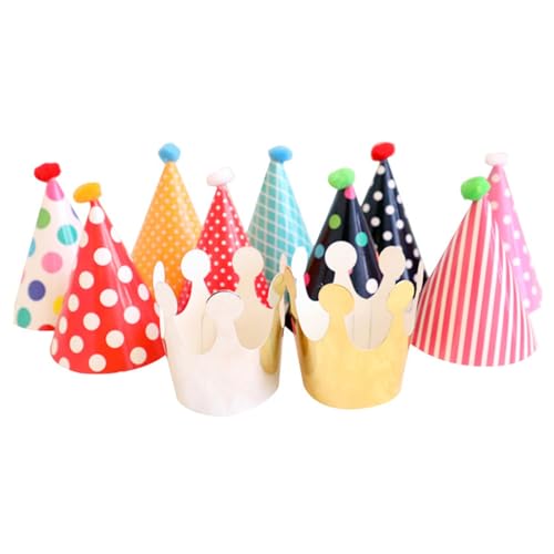 DAGLLGEW 11pcs Mini Party Hüte Buntes Papier 9 Kegelhut und 2 Kronenpartyhüte für Geburtstagskinder Partys Haustier Familiendekoration von DAGLLGEW