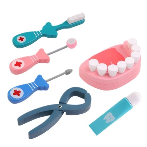 DAGLLGEW 6PCS Kids Dentist Play Set Holz Kleinkind Doktor Spiele Set Zähne Tools Frühpädagogische Zahnarzt Spielzeugset Kinder Arzt Spielzeugkit für Kleinkinder Geschenke von DAGLLGEW