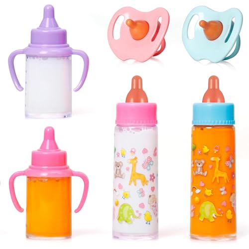 DAGLLGEW 6pcs/Set Babypuppenflaschen mit Schnuller lustig Magics Babypuppenflaschen mit verschwundenem Milch- oder Saft -Simulation Puppenzubehör für Kinder von DAGLLGEW