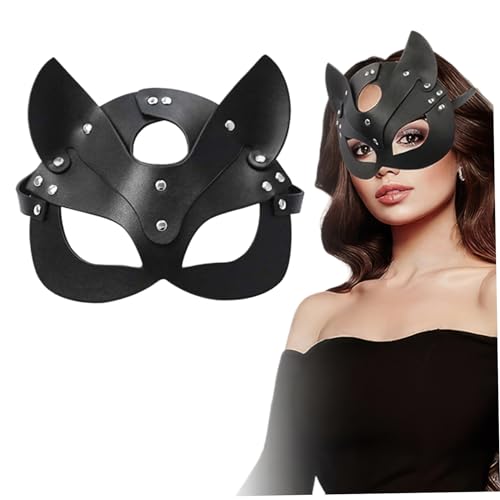 DAGLLGEW Fox Mask Frauen schwarze sexy Leder Katzenmaske Halbgesicht mit Nieten Schnalle Befestigung Maskerade Maske für Requisiten Halloween Party Night Club von DAGLLGEW