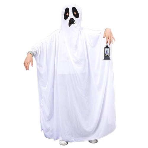 DAGLLGEW Ghost Kostüm 160 cm gruselig Ghost Face Kostüm Weiches atmungsaktives Geisterkostüm für Kinder Erwachsene Wiederverwendbare Halloween -Kostüme für Party Dress -up -Partys von Themen von DAGLLGEW