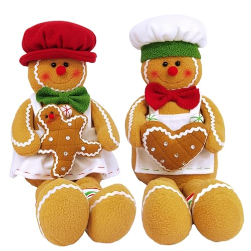 DAGLLGEW Lebkuchen Mann Plüsch 2pcs Weihnachtsgeicherkissen gefüllt niedlichen Lebkuchen -Mann Plüschspielzeug Lebkuchen Weihnachtsdekorationen Geschenke für Weihnachten von DAGLLGEW