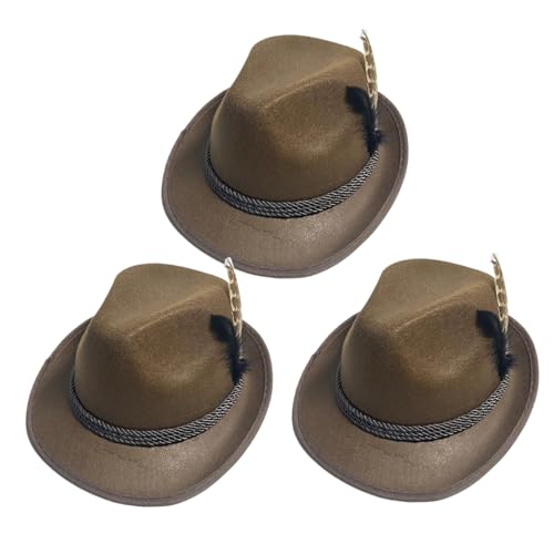 DAGLLGEW Oktoberfest Hut für Männer 3pcs Wide Rand Federed Deutsche Hüte für Oktoberfest kostenlose Größe Nicht gewebter bayerischer Hut für Party Karneval Brown von DAGLLGEW