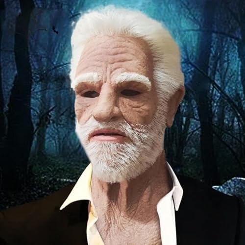 DAGLLGEW Old Man Mask White Hair Faltled Halloween Mask Big Nase Handsome realistische Maske passt zu den meisten Latexmasken für Cosplay Kostümfilm Requisite, One Size von DAGLLGEW