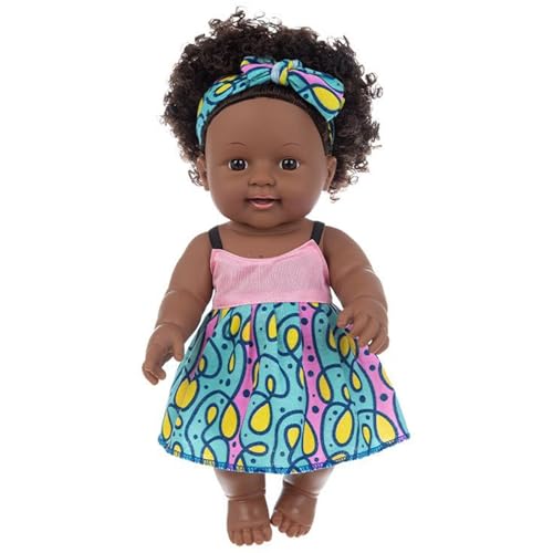DAGLLGEW Schwarze Babypuppen 12 '' Vinyl Soft & Safe Realistic Babypuppen Afrikanische Locken wiedergeborene Puppen für Mädchengeschenk, Style11 von DAGLLGEW