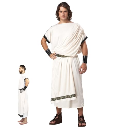 DAGLLGEW Toga Kostüm Männer Alte römische griechische Halloween Kostüm weiche Römer Römische Soldaten Kostüm mit Gürtnalbbändern Griechisch Kostüm für Party Cosplay (XL) von DAGLLGEW