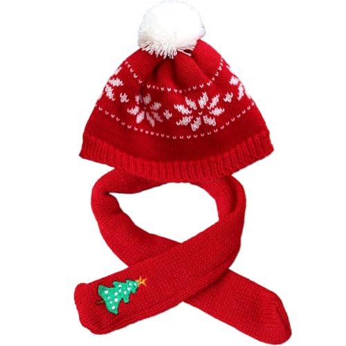 DAGLLGEW Weihnachtspuppenkleidung Set Strick Mini Weihnachtshut und Weihnachtsschal Set Mehrzweckpuppenhut und Schal für Bärenpuppenweinflasche Schneeman von DAGLLGEW