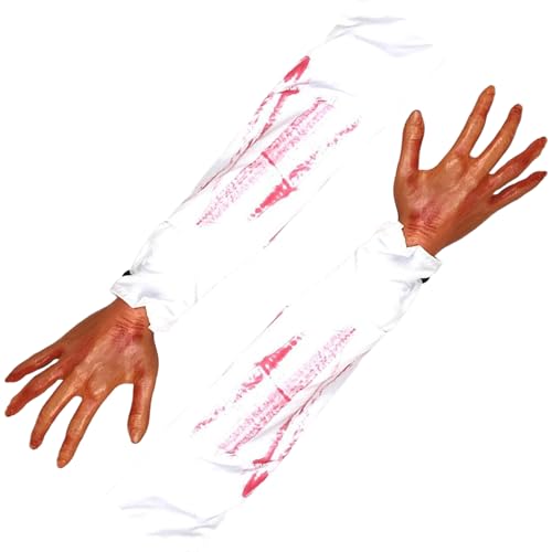 Gefälschte Hand 2pcs Halloween Requisiten 21 Zoll abgetrennten falschen Arm mit weißem Stoff Ärmel weiche realistische Halloween-Karosserie Teile Scary Halloween Dekorationen für Haunted House Hall von DAGLLGEW