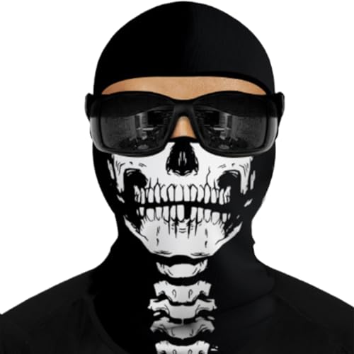 Halloween -Masken -Schädelmaske Sonnenschutz Vollkopf -Geistermaske Hochelastische Spandex Skelettmaske Scary Ghostface Maske für Motorradfahrrad Skateboard Wanderschnee Schneemobil -Snowboardstil von DAGLLGEW