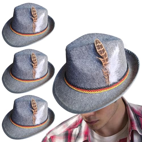 Oktoberfest Hut 3pcs gefiederte Fedora Hut weich dekorative Oktoberfest Kostümhüte für Männer Frauen Retro Oktroberfest Dekorationen für Karneval Party Kleid Rollenspiel und Cosplay (hellgrau) von DAGLLGEW