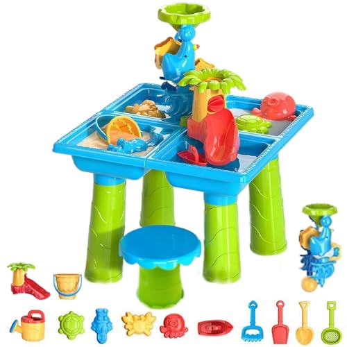 Wasserspieltisch Set Wassertisch Kinder Outdoor farbenfrohe interaktive Wasser Spieltisch im Freien Wassertisch mit 9 Stcs Spielzeugformen 4 Fächer PP Hinterhof Sand Und Wasserspieltisch Water Table von DAGLLGEW