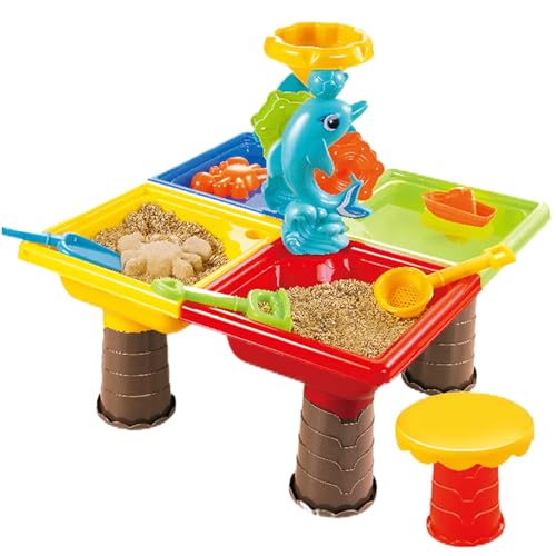 Wasserspieltisch Wassertisch Kinder Outdoor farbenfroher Sand Und Wasserspieltisch mit niedlichem Delphin Abs Wasser Spieltisch interaktiver Wassertisch Water Table für Innenrand im Freien, Square von DAGLLGEW