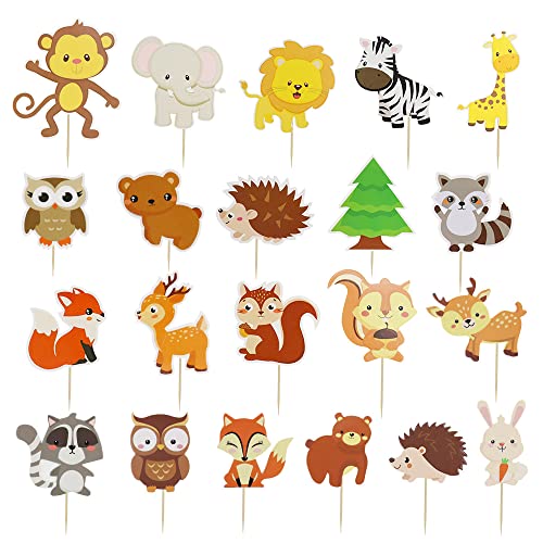 DAGORD 42 Stück Cupcake Topper Geburtstag Tiere Kindergeburtstag Kuchen Deko Waldtiere Cake Toppers Zoo Cupcake Picks Muffin Deko für Geburtstag Baby Shower Jungen oder Mädchen von DAGORD