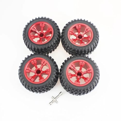 DAIHAOEE 1:12 Off-Road Auto Felgen RC Gummi Auto Reifen for WLtoys 12428 for WLtoys 12427 RC Spielzeug Zubehör(Rood) von DAIHAOEE