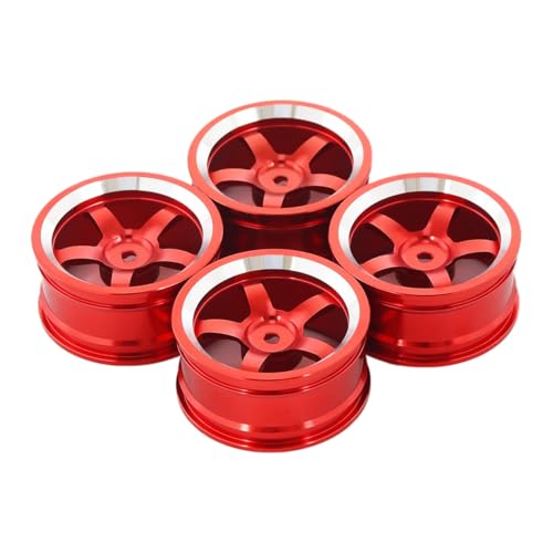 DAIHAOEE 4 Stück 52 x 26 mm Felgen for RC-Autos 1/10 Flachlauf Drift Aluminiumlegierung Räder Rot von DAIHAOEE