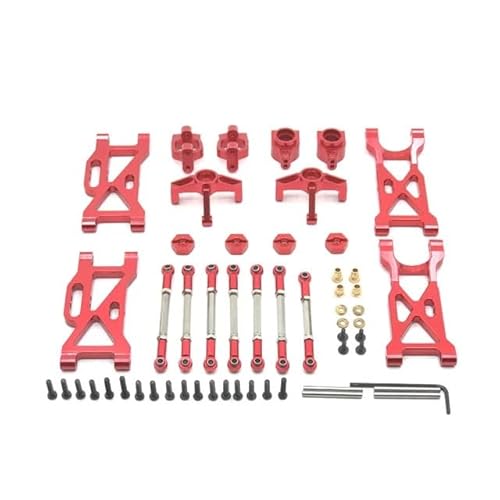 DAIHAOEE Metall Upgrade Spurstange Lenkung Cup Schaukel Arm 7 Stück Set for WLtoys 1/10 104001 104002 RC Auto Teile(Rood) von DAIHAOEE