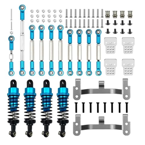 DAIHAOEE Upgrade Metall Vorderachse Lenkung Zugstange Kit Shock Mount for WPL C14 C24 CB05S C54 1/16 RC Buggy DIY Reparatur Teile Zubehör(Blauw) von DAIHAOEE