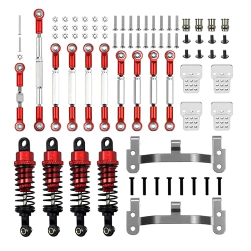 DAIHAOEE Upgrade Metall Vorderachse Lenkung Zugstange Kit Shock Mount for WPL C14 C24 CB05S C54 1/16 RC Buggy DIY Reparatur Teile Zubehör(Rood) von DAIHAOEE