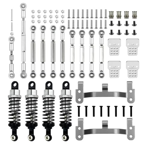 DAIHAOEE Upgrade Metall Vorderachse Lenkung Zugstange Kit Shock Mount for WPL C14 C24 CB05S C54 1/16 RC Buggy DIY Reparatur Teile Zubehör(Silver) von DAIHAOEE