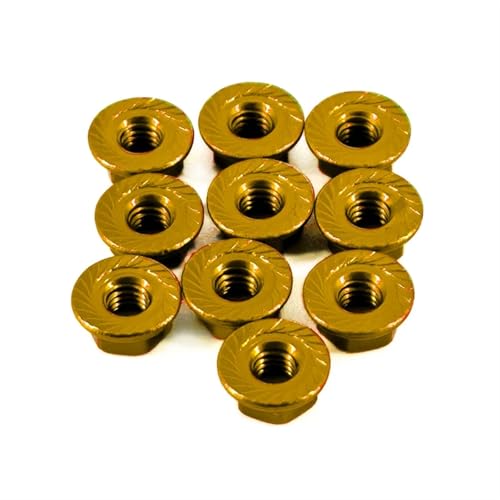 DAIHAOEE for Axial Scx10 Upgrades Teile Metallic Aluminium Legierung Flansch Kontermutter M4 Mehrfarbige Achse for 1/10 TRX4 Scania Rc Auto Zubehör(Gold 10pcs) von DAIHAOEE