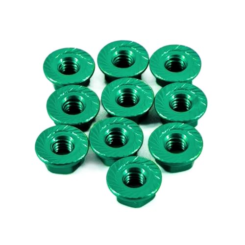 DAIHAOEE for Axial Scx10 Upgrades Teile Metallic Aluminium Legierung Flansch Kontermutter M4 Mehrfarbige Achse for 1/10 TRX4 Scania Rc Auto Zubehör(Green 10pcs) von DAIHAOEE