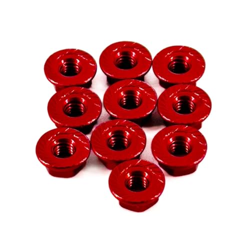 DAIHAOEE for Axial Scx10 Upgrades Teile Metallic Aluminium Legierung Flansch Kontermutter M4 Mehrfarbige Achse for 1/10 TRX4 Scania Rc Auto Zubehör(Red 10pcs) von DAIHAOEE