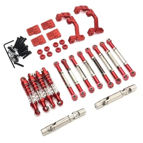 DAIHAOEE for WPL C14 C24 C24-1 C54 Metallchassis Verbindungsstange Zugstange Halterung Stoßdämpfer Antriebswelle Set 1/16 RC Auto Upgrade Teile(Rood) von DAIHAOEE