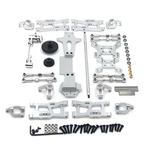 DAIHAOEE for Wltoys 144001 Metall-Tuningteile-Kits Schwingarm-Verbindungsstange Lenkblock for Wltoys 144001 144002 144010 1/14 RC-Autozubehör(Silver) von DAIHAOEE