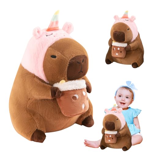 DAJASD Capybara Kuscheltier, 30CM Niedliche Capybara Plüschtier mit Rosa Einhorn Hut, Super Weiche Capybara Plush Toy, Niedlichen Capybara Plushies als Geschenk für Kinder von DAJASD