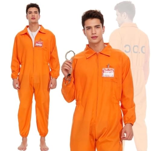 DAJASD Gefängnis Kostüm Orange, Häftling Kostüm Herren Damen, 165-180cm Sträfling Gefangene Kostüm, Prisoner Overall Kostüm mit Handschellen, Gefangener Kostüm für Halloween Karneval Costume von DAJASD