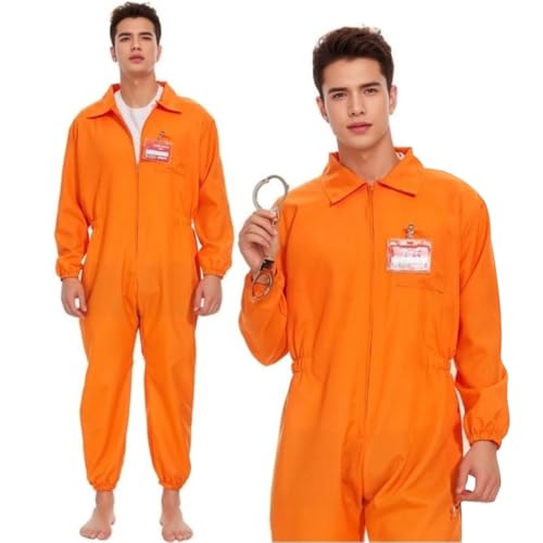 DAJASD Gefängnis Kostüm Orange, Häftling Kostüm Herren Damen, 165-180cm Sträfling Gefangene Kostüm, Prisoner Overall Kostüm mit Handschellen, Gefangener Kostüm für Halloween Karneval Costume von DAJASD