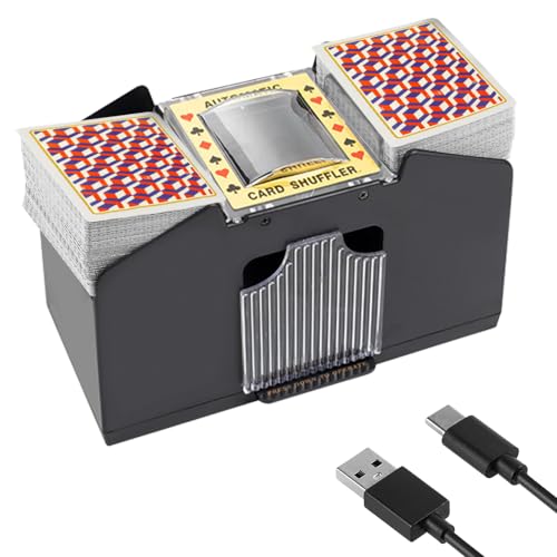 DAJASD Kartenmischmaschine Elektrische, Automatischer Kartenmischer für 1-4 Deck, USB/Batteriebetriebener Kartenmischer Elektrisch, Elektrischer Mischpult für Poker, UNO, Texas Hold'em, Blackjack von DAJASD