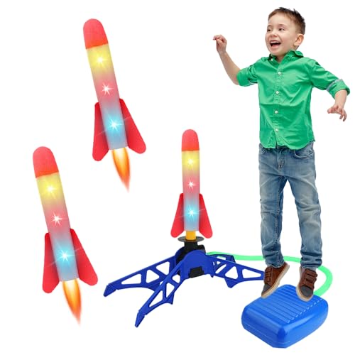 DAJASD Raketen Spielzeug für Kinder, Rakete Spielzeug für Draußen mit 3 Schaumraketen, Verstellbarer Raketenwerfer mit Leuchtender, Outdoor Spielzeug, Garten Spielzeug, Geburtstagsgeschenk für Kinder von DAJASD