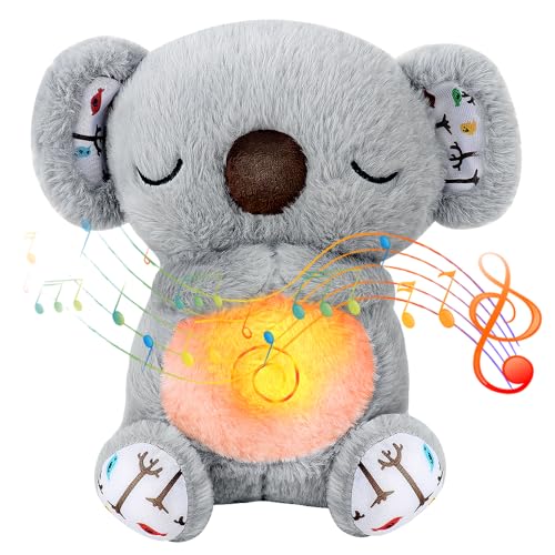 DAJASD Schlummer Otter, Schlummer Koala mit Herzschlag und Musik, Schlummer Otter Kuscheltier, Koala Kuscheltier Kinder Spielzeug mit Beruhigenden Geräuschen, Babyparty Weihnachten Geschenke - Grau von DAJASD