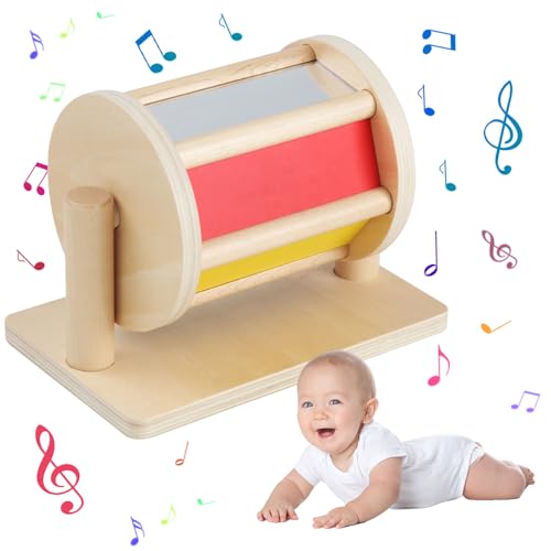 DAJASD Montessori Spinning Drum, Montessori Spielzeug für Säugling 0-3 Jährige, Spinning Drum Baby Spielzeug, Hölzern Baby Spinner Spielzeug, Stapelspielzeug Geschenk Für Baby Jungen Mädchen von DAJASD