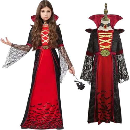 DAJASD Vampir Kostüm Mädchen, Royal Vampir Kostüm für Mädchen, Karneval Kostüm Gothic Vampirkostüm, Gothic Halloween Kleid mit Halskette für Halloween Karneval Fasching Mottoparty (L,8–10 Jahre) DAJASD Vampir Kostüm Mädchen, Royal Vampir Kostüm für Mädchen, Karneval Kostüm Gothic Vampirkostüm, Gothic Halloween Kleid mit Halskette für Halloween Karneval Fasching Mottoparty (L,8–10 Jahre) von DAJASD