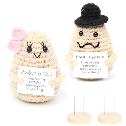 DAJOOEE 2 päckchen Positive Potato mit Dichtung Glücksbringer Geschenk für Frauen Mann Kreative Strickwolle Positive Kartoffel Puppe Aufmunterung Geschenke von DAJOOEE