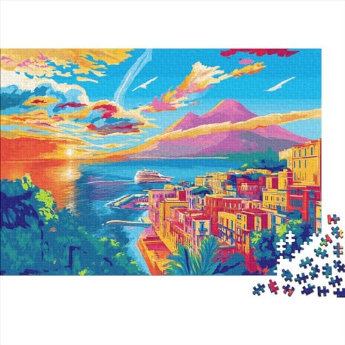 Art Oil Painting 300 Teile Puzzle Puzzle-Geschenk Familien-Puzzlespiel Seaside Town Für Erwachsene Und Kinder 100% Recycelten Kartons 300pcs (40x28cm) von DAKINCHERRY